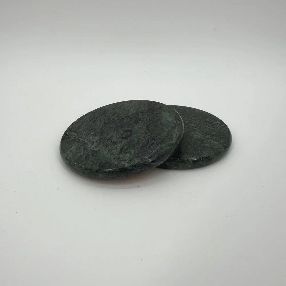 Green Marble Coasters with Cork Backing Set of 2 Dark Forest Stone Round 4 inch